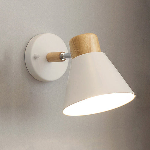 Nordisch Stilvolle Kegel Schirm Wandmontage Licht Metall und Holz 1 Glühbirne Nachttisch drehbare Wandleuchte in Schwarz/Weiß | Karnz