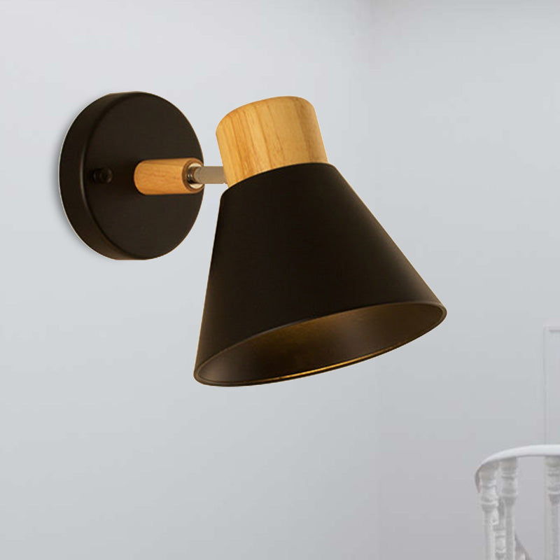 Nordisch Stilvolle Kegel Schirm Wandmontage Licht Metall und Holz 1 Glühbirne Nachttisch drehbare Wandleuchte in Schwarz/Weiß | Karnz