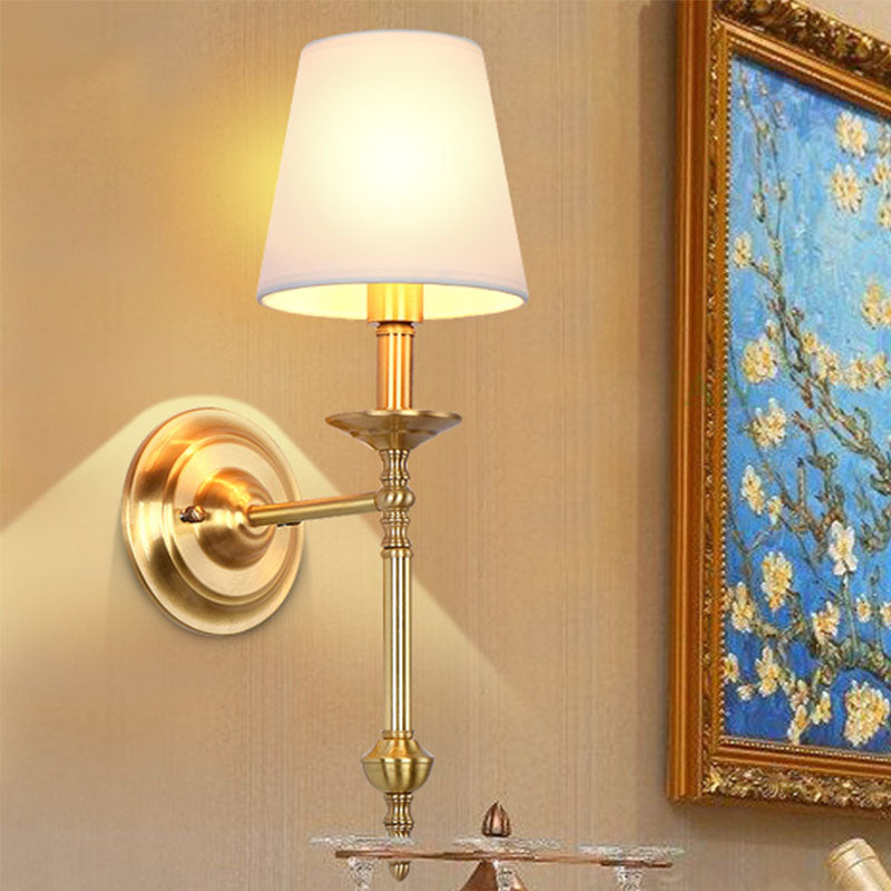 Messing Kegel Wandlampe Retro Weißer Stoffschirm 1/2 Glühbirnen Esszimmer Wandwandleuchte Beleuchtung | Karnz