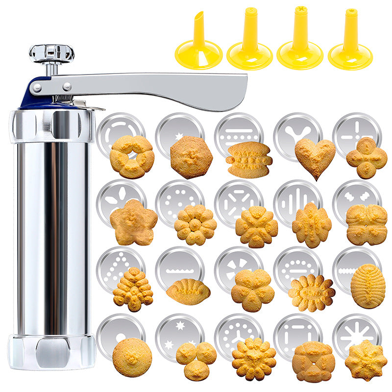 Kekspresse-Set | 20 Edelstahlscheiben & 4 Düsen | Verstellbare Größe & Leicht zu reinigen | BakeJoy