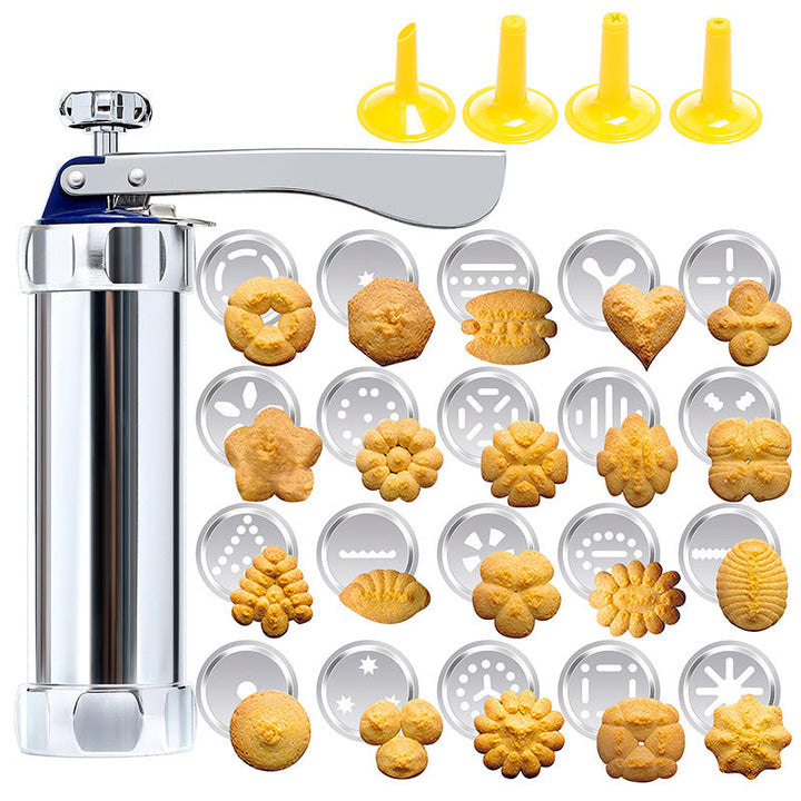 Kekspresse-Set | 20 Edelstahlscheiben & 4 Düsen | Verstellbare Größe & Leicht zu reinigen | BakeJoy