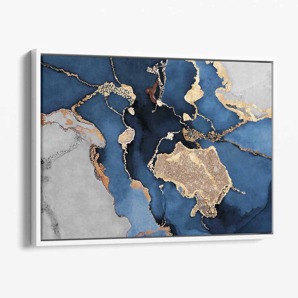 Abstrakter Kunstdruck auf Leinwand in Marineblau, Grau und Gold