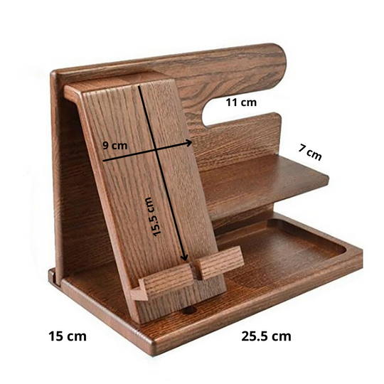 Ladestation und Schreibtischorganizer aus Holz für Telefone und Zubehör Karnz