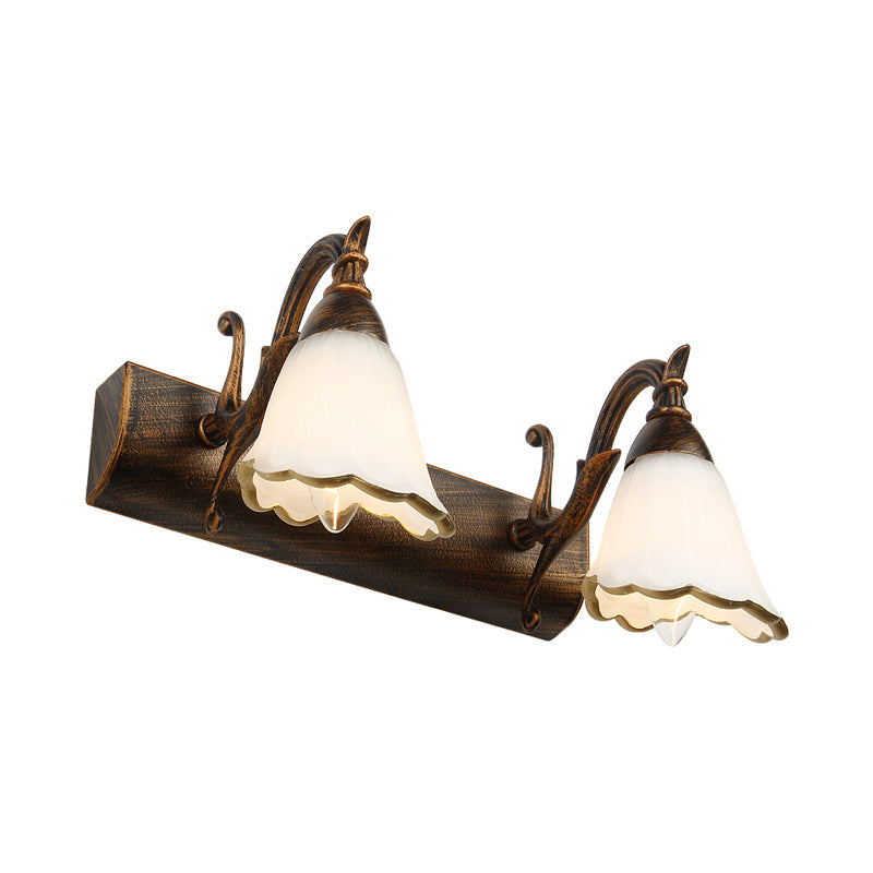 Blumenförmige Badezimmer-Wandleuchte, klassisches Opalglas, 2/3/4 Leuchten, Bronze/Weiß, Schminkbeleuchtung