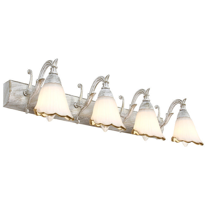 Blumenförmige Badezimmer-Wandleuchte, klassisches Opalglas, 2/3/4 Leuchten, Bronze/Weiß, Schminkbeleuchtung
