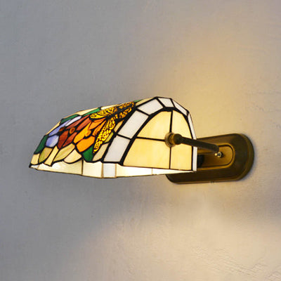 Banker Wandleuchte Retro-Stil Buntglas 1 Licht Wandmontage Leuchte in Beige/Blau für Nachttisch | Karnz
