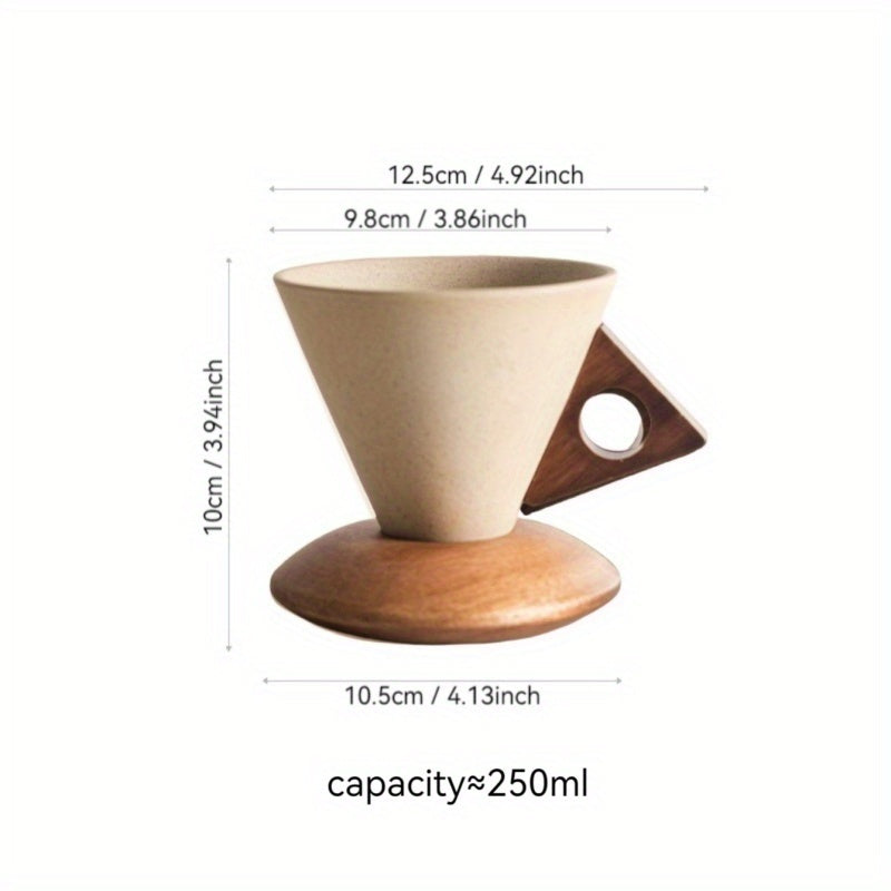 BaristaLuxe Keramische Kaffeetasse 250ml – Handgemacht mit Holzgriff und Untersetzer | Karnz