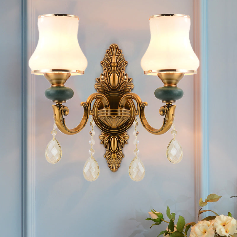 Vase Weißes Glas Wandlampe Nordisches Wohnzimmer 1/2 Köpfe Messing Wandleuchte