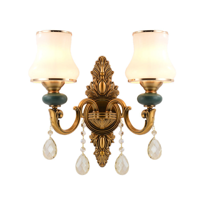 Vase Weißes Glas Wandlampe Nordisches Wohnzimmer 1/2 Köpfe Messing Wandleuchte