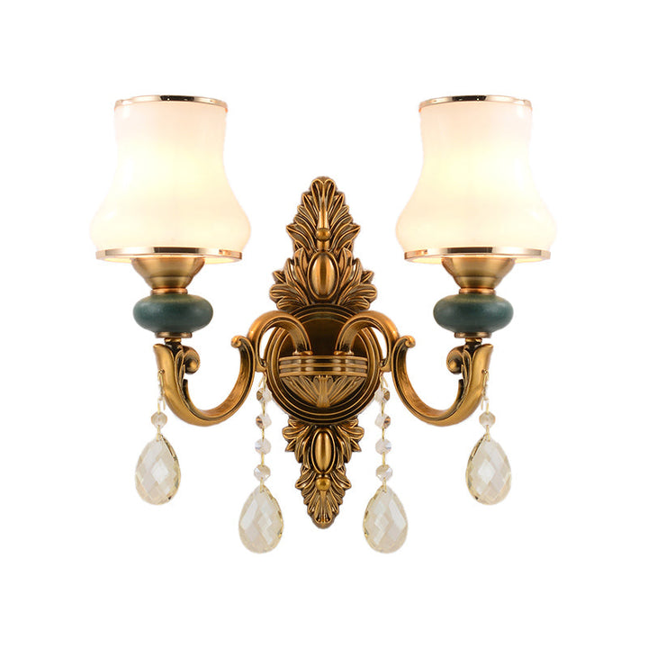 Vase Weißes Glas Wandlampe Nordisches Wohnzimmer 1/2 Köpfe Messing Wandleuchte