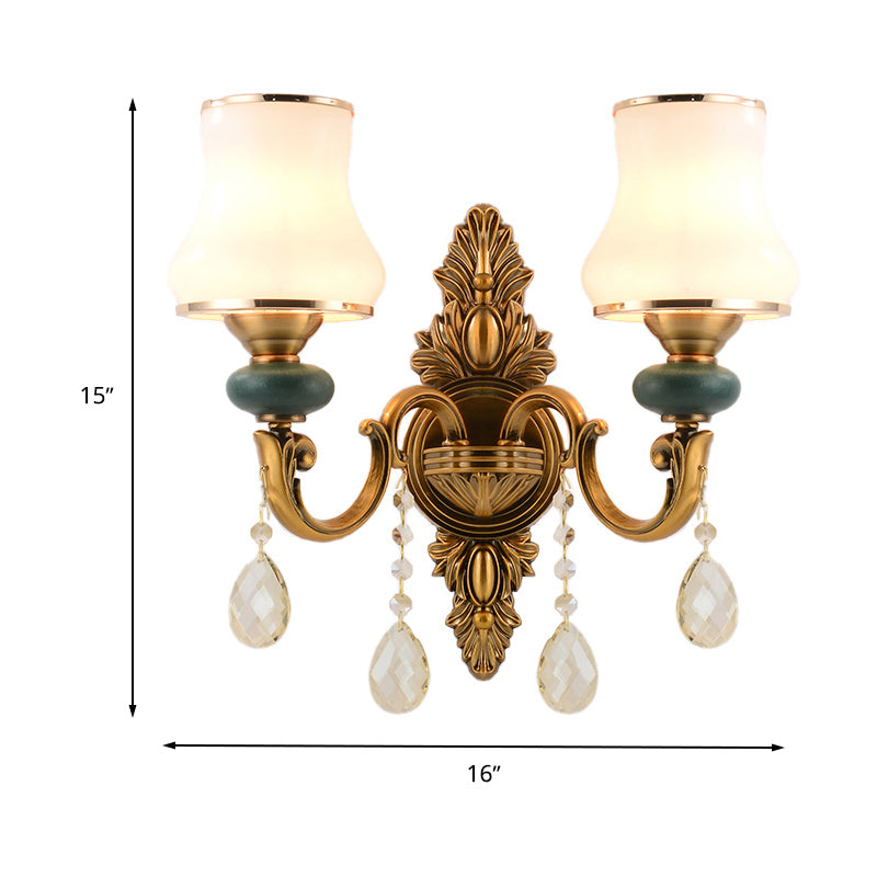 Vase Weißes Glas Wandlampe Nordisches Wohnzimmer 1/2 Köpfe Messing Wandleuchte