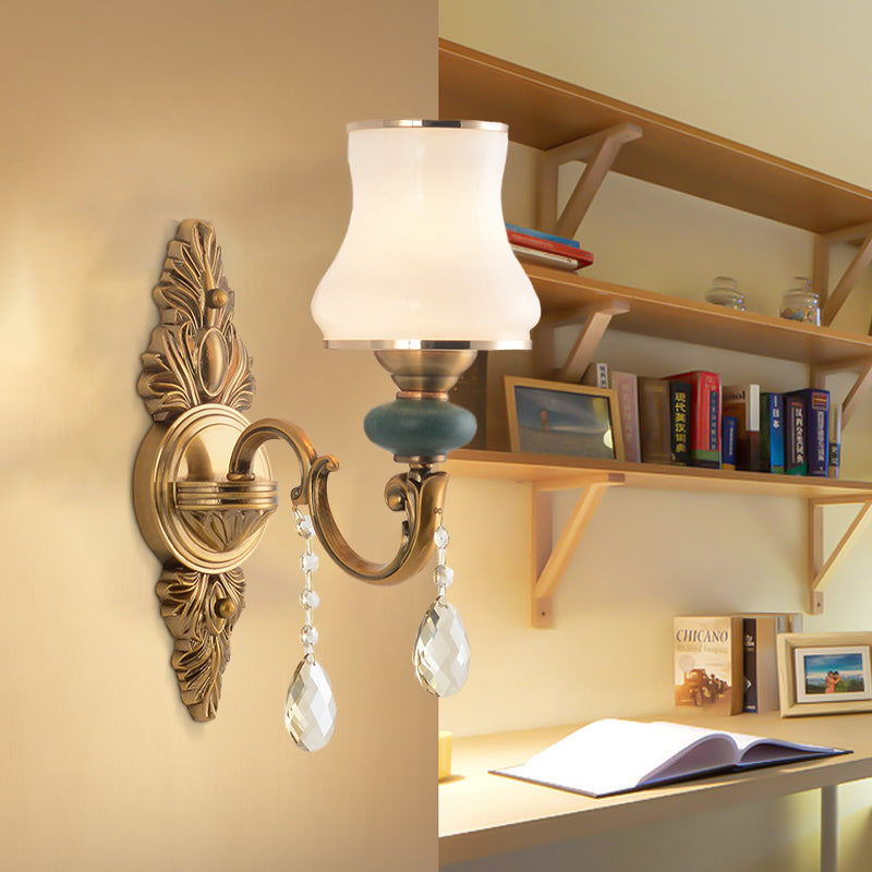 Vase Weißes Glas Wandlampe Nordisches Wohnzimmer 1/2 Köpfe Messing Wandleuchte