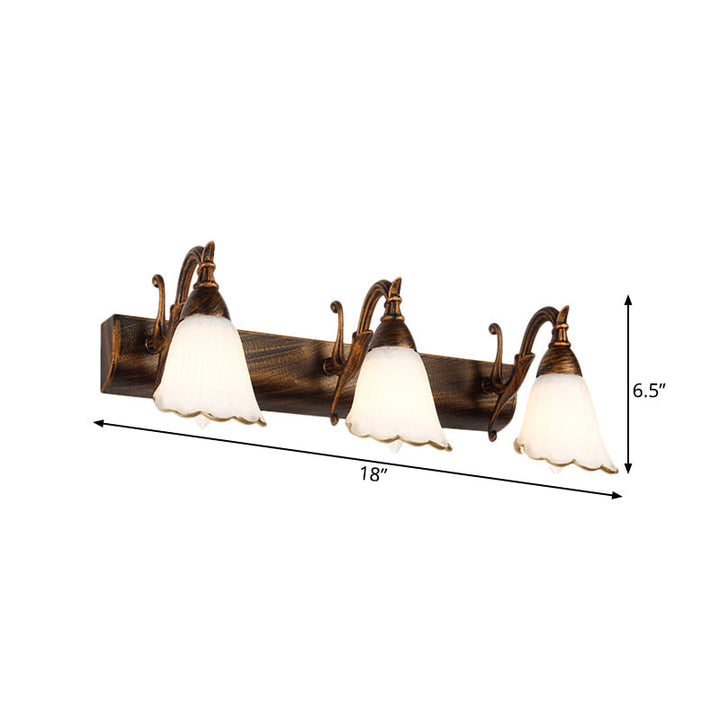 Blumenförmige Badezimmer-Wandleuchte, klassisches Opalglas, 2/3/4 Leuchten, Bronze/Weiß, Schminkbeleuchtung