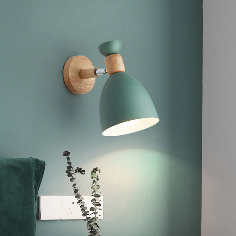 Nordic Macaroon Stil Wandstrahler 1 Licht Holzarm Wandmontage Licht in Metallschirm | Karnz