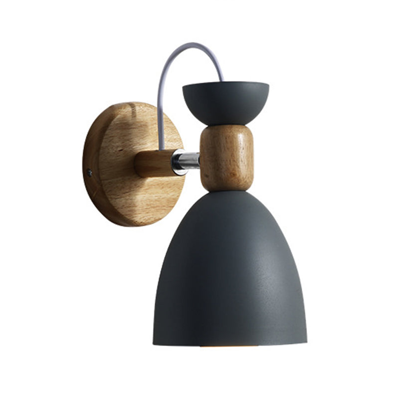 Nordic Macaroon Stil Wandstrahler 1 Licht Holzarm Wandmontage Licht in Metallschirm | Karnz