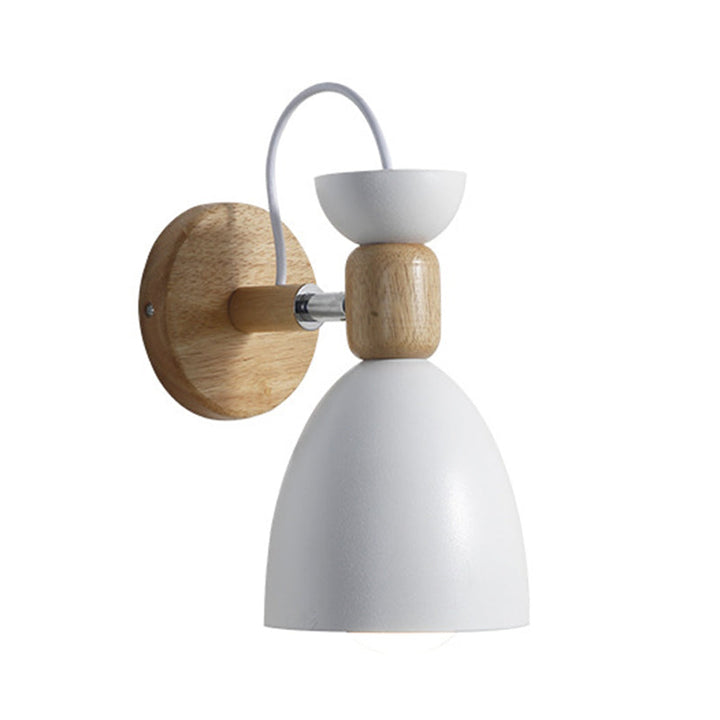 Nordic Macaroon Stil Wandstrahler 1 Licht Holzarm Wandmontage Licht in Metallschirm | Karnz
