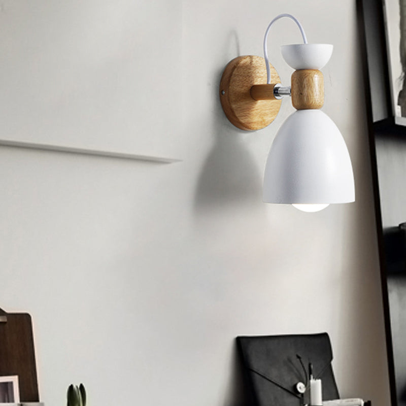 Nordic Macaroon Stil Wandstrahler 1 Licht Holzarm Wandmontage Licht in Metallschirm | Karnz