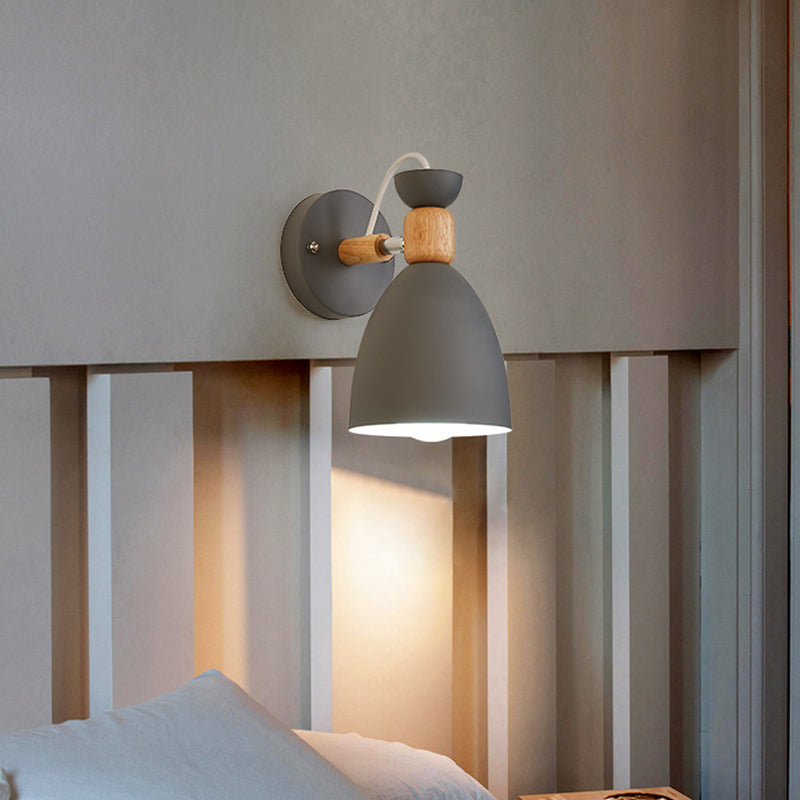 Nordic Macaroon Stil Wandstrahler 1 Licht Holzarm Wandmontage Licht in Metallschirm | Karnz