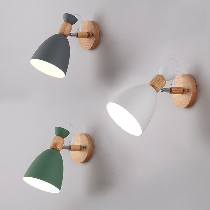Nordic Macaroon Stil Wandstrahler 1 Licht Holzarm Wandmontage Licht in Metallschirm | Karnz