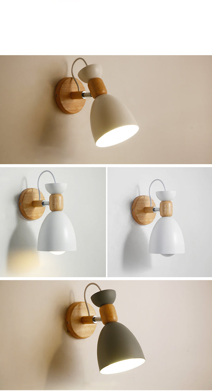 Nordic Macaroon Stil Wandstrahler 1 Licht Holzarm Wandmontage Licht in Metallschirm | Karnz