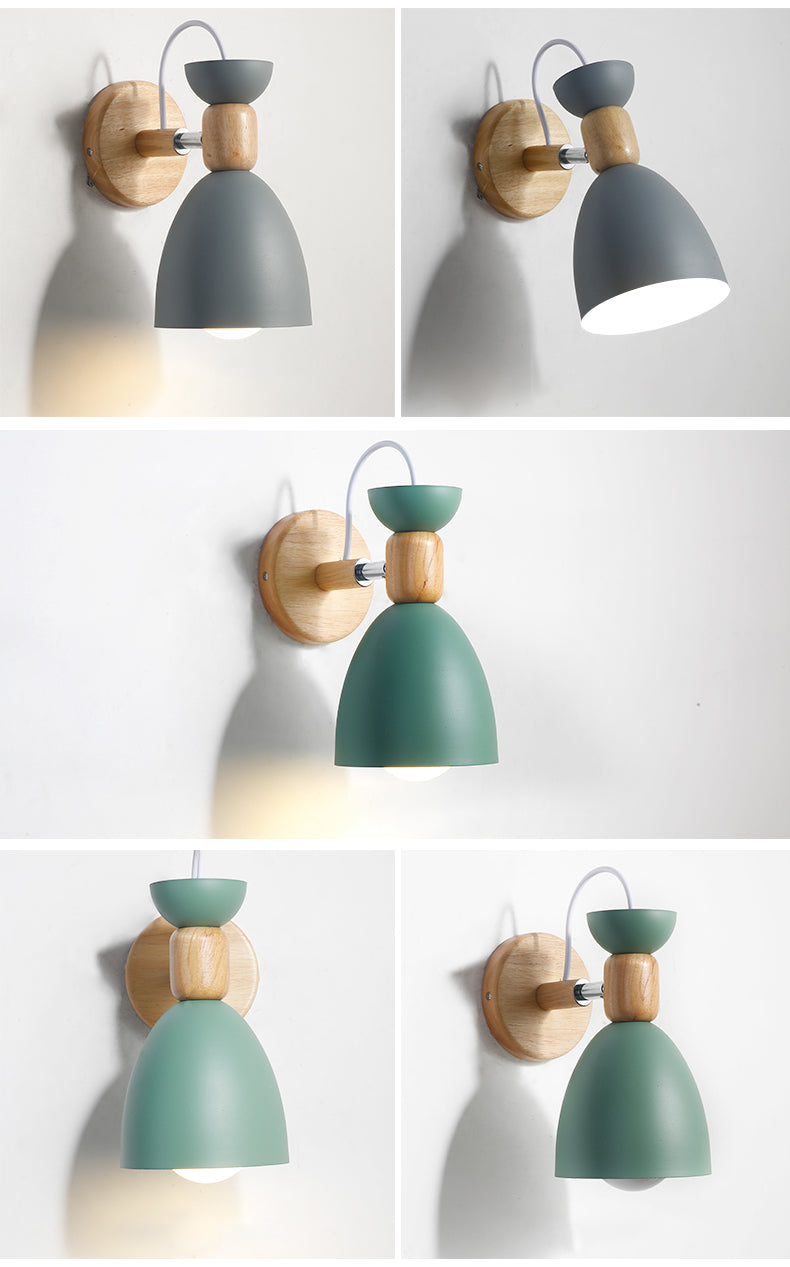 Nordic Macaroon Stil Wandstrahler 1 Licht Holzarm Wandmontage Licht in Metallschirm | Karnz