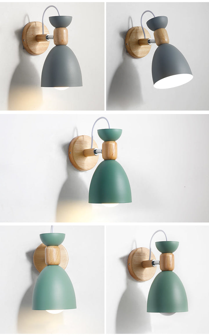 Nordic Macaroon Stil Wandstrahler 1 Licht Holzarm Wandmontage Licht in Metallschirm | Karnz