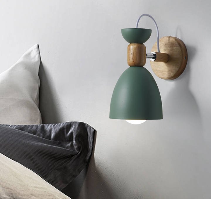 Nordic Macaroon Stil Wandstrahler 1 Licht Holzarm Wandmontage Licht in Metallschirm | Karnz