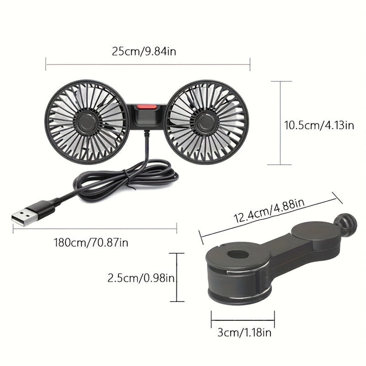 1 Pc Auto-Lüfter, Auto Kleiner Klimaanlage, Doppelseitiger Hecklüfter, Starker Wind, 360 Grad Drehung, Großes Luftvolumen, Subwoofer-Betrieb, Basis-Festklemm-Montagemethode, Geeignet für Auto Zuhause | Karnz