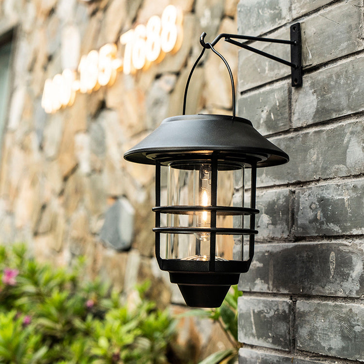 Moderne, retro-inspirierte, wasserdichte Wandleuchte aus Aluminium und Glas mit Solarfunktion, zylinderförmig, einflammig, zum Aufhängen an der Wand für die Terrasse
