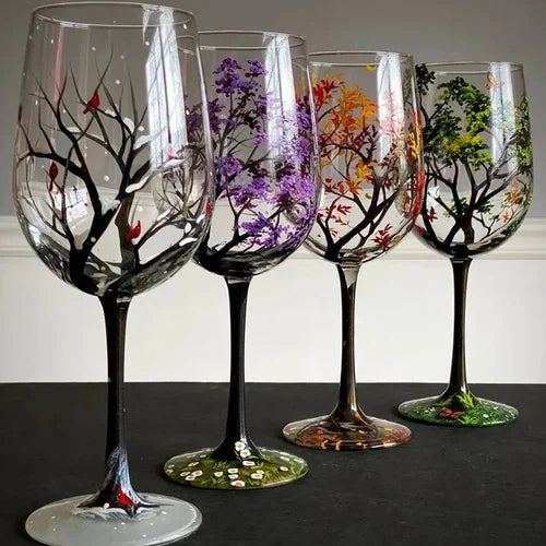 Sandsberg | Weinglas Four Seasons Tree - handgemalte Kunst