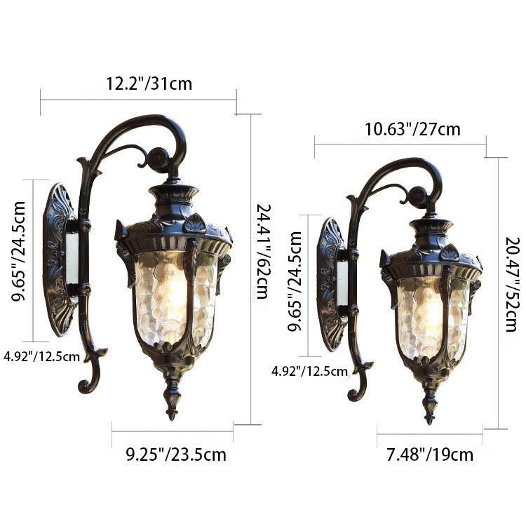 Traditionelle europäische Zylinderlaterne Aluminium Glas 1-Licht Außenwandlampe für Außenpatio | Karnz