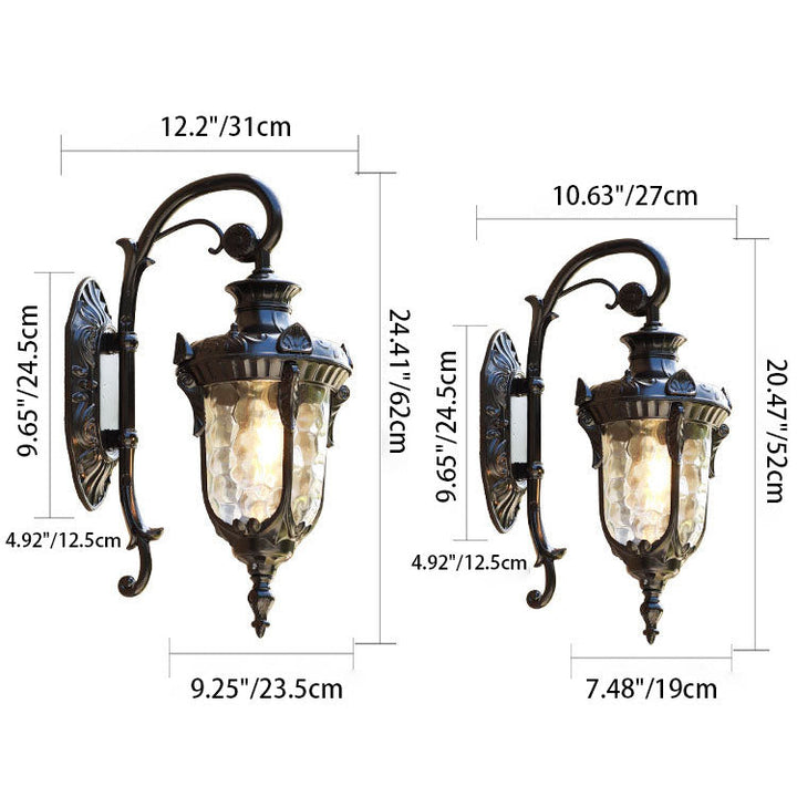 Traditionelle europäische Zylinderlaterne Aluminium Glas 1-Licht Außenwandlampe für Außenpatio | Karnz