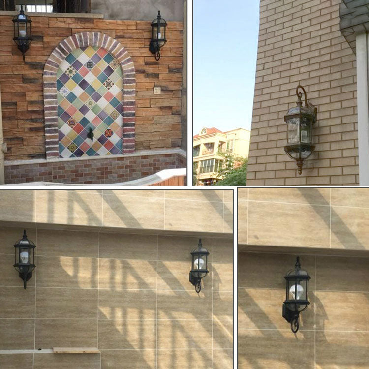 Traditionelle Vintage Wasserfeste Hexagonale Aluminium Glas 1-Licht Außenwandleuchte für Garten | Karnz
