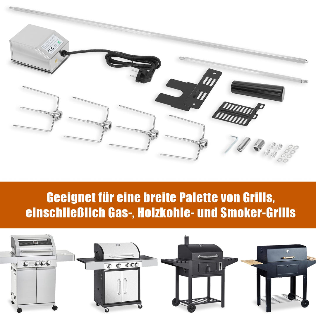 BBQ Grillspieß Edelstahl Motor 4x Fleischnadel | Karnz