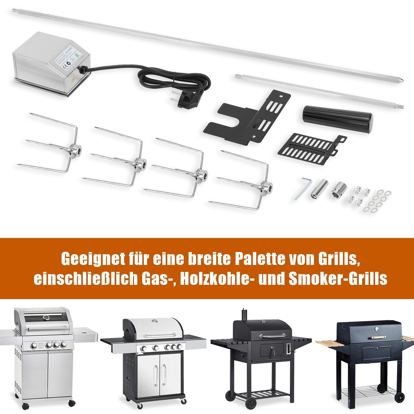 BBQ Grillspieß Edelstahl Motor 4x Fleischnadel | Karnz