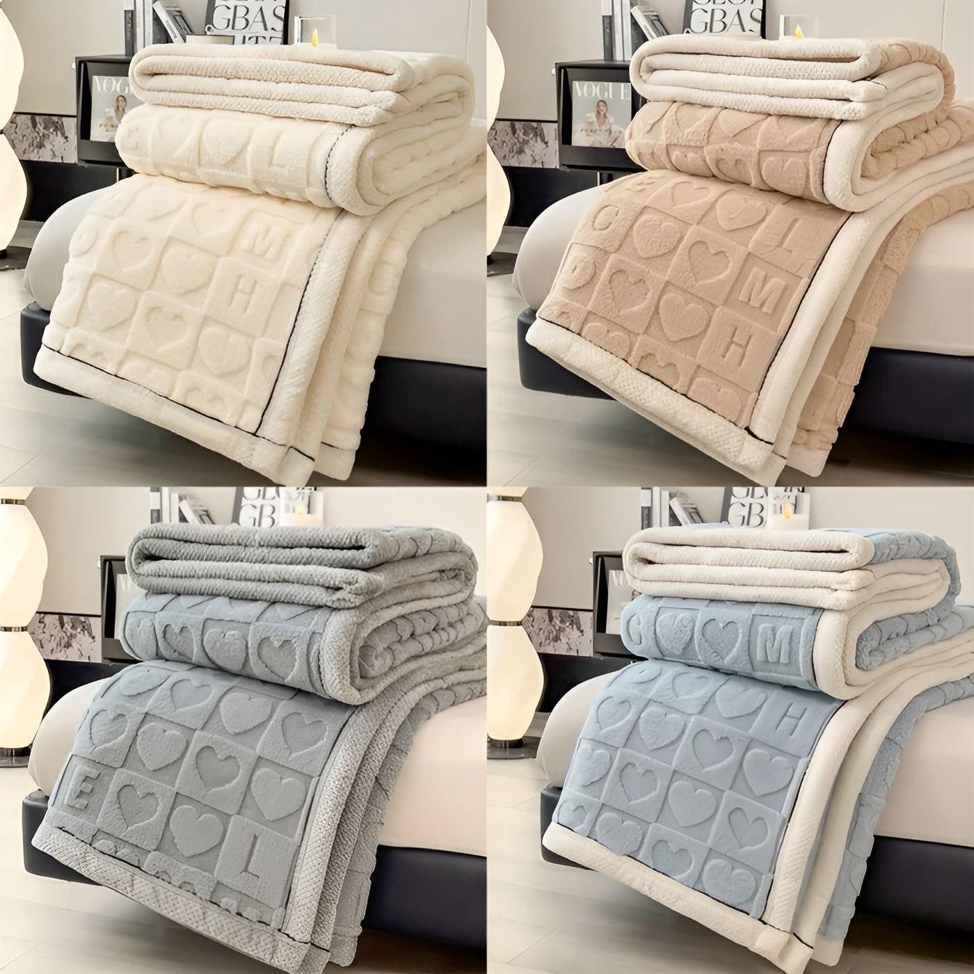 CoralDream Karnzanket – Warme Fleece-Winter-Karnzanket mit doppelseitigem Herz- und Buchstabenmotiv