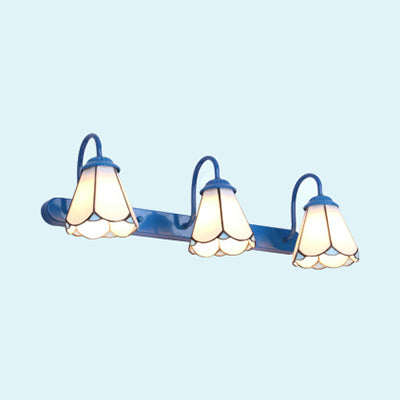 Konische Vanity Lichtarmatur Tiffany Weiß/Blaue Glas 3 Köpfe Wandmontage Licht für Badezimmer | Karnz