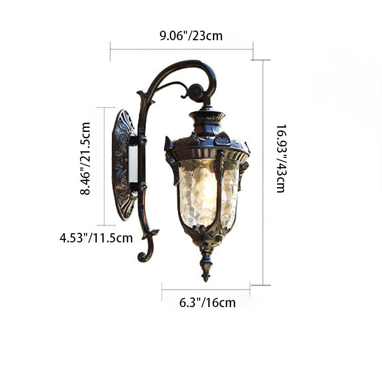 Traditionelle europäische Zylinderlaterne Aluminium Glas 1-Licht Außenwandlampe für Außenpatio | Karnz