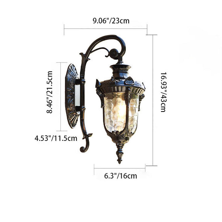 Traditionelle europäische Zylinderlaterne Aluminium Glas 1-Licht Außenwandlampe für Außenpatio | Karnz