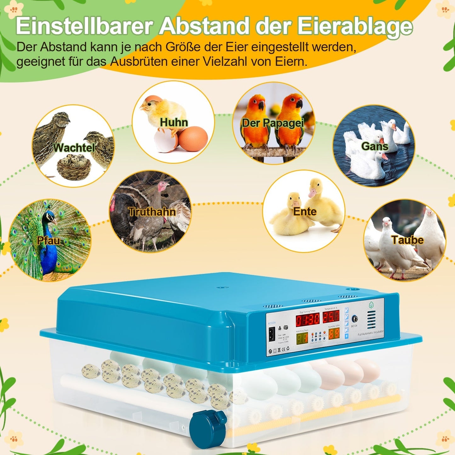 Brutautomat Vollautomatisch Inkubator für Hühner 64 Eier | Karnz