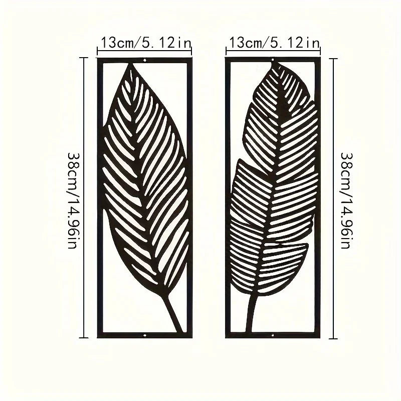 Set aus 2 Stück Blatt-Silhouetten Metall Wandkunst 3D Skulpturierte Eisenhandwerk Blätter Federn Wanddeko für Wohnzimmer Esszimmer Garten Kreative Nordische Wohnkultur
