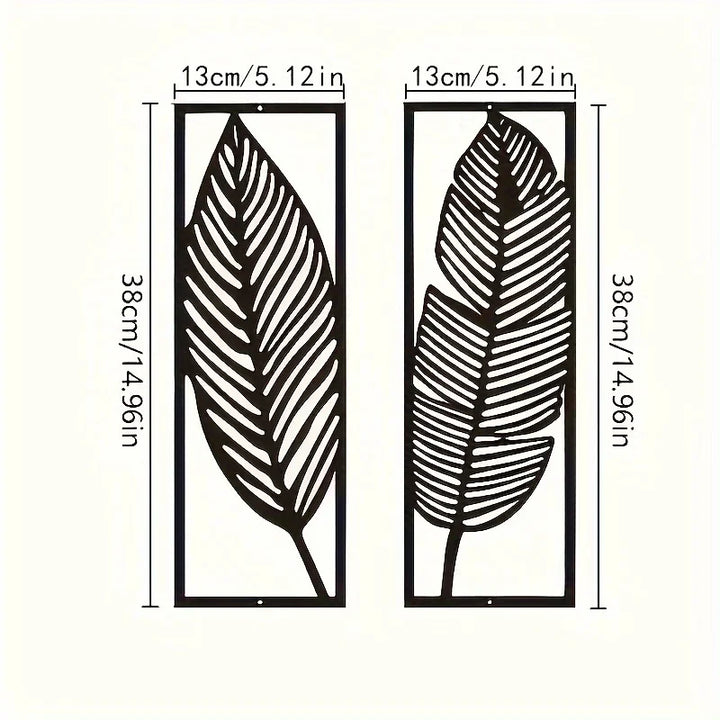 Set aus 2 Stück Blatt-Silhouetten Metall Wandkunst 3D Skulpturierte Eisenhandwerk Blätter Federn Wanddeko für Wohnzimmer Esszimmer Garten Kreative Nordische Wohnkultur