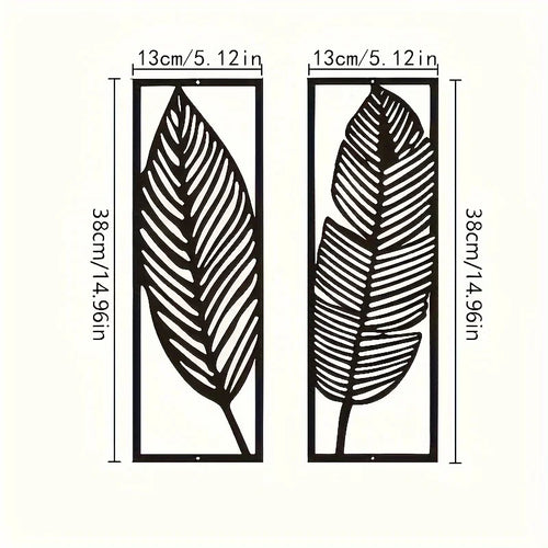 Set aus 2 Stück Blatt-Silhouetten Metall Wandkunst 3D Skulpturierte Eisenhandwerk Blätter Federn Wanddeko für Wohnzimmer Esszimmer Garten Kreative Nordische Wohnkultur