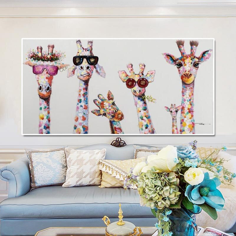 Cartoon-Giraffen - Leinwand Wandkunst Malerei