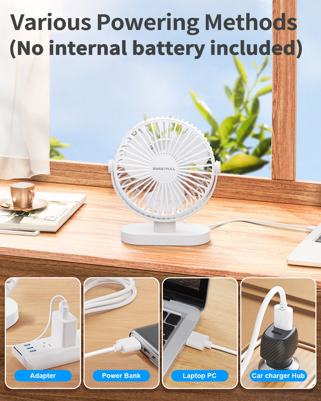 6,5 Zoll USB Kleiner Tischventilator für Zuhause Büro Auto Outdoor Reisen | Karnz
