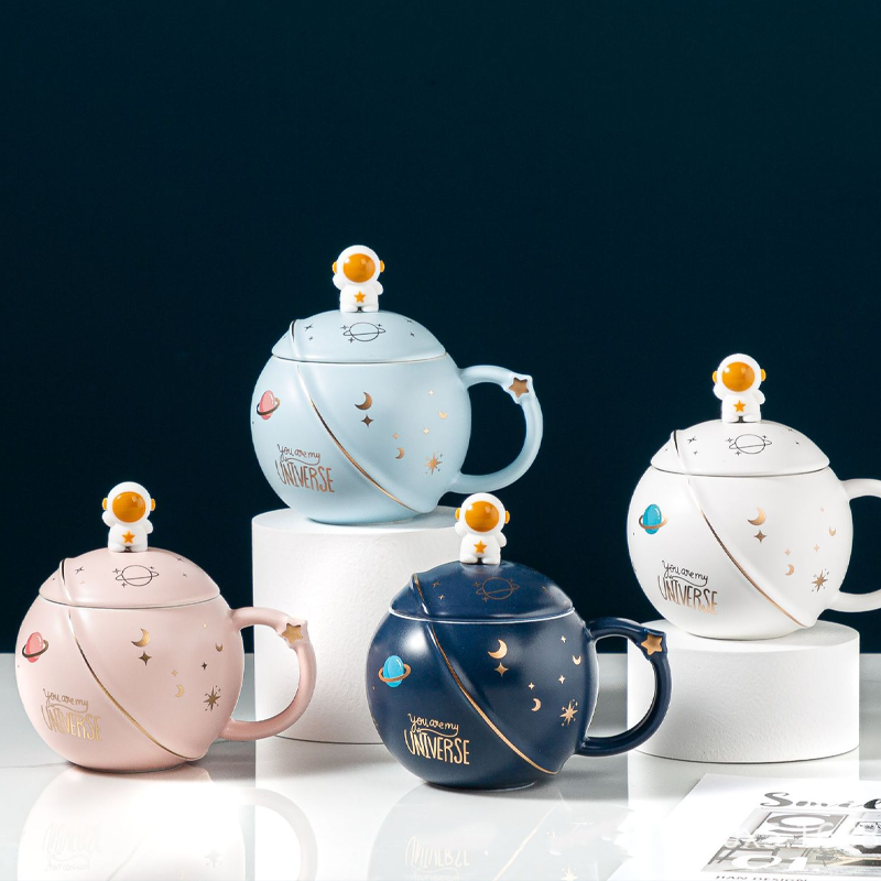 Kreativität Keramiken Astronaut Planet Becher mit Deckel Löffel | Karnz
