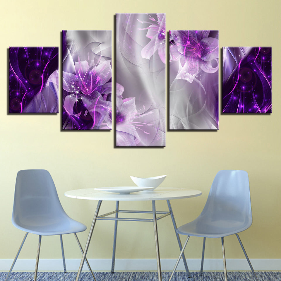 Fantasy Purple Lilien 5 Stück - Leinwand Wandkunst Gemälde