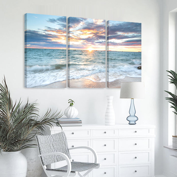 3 Stück Sonnenaufgang Strand Landschaft Poster Leinwand | Karnz