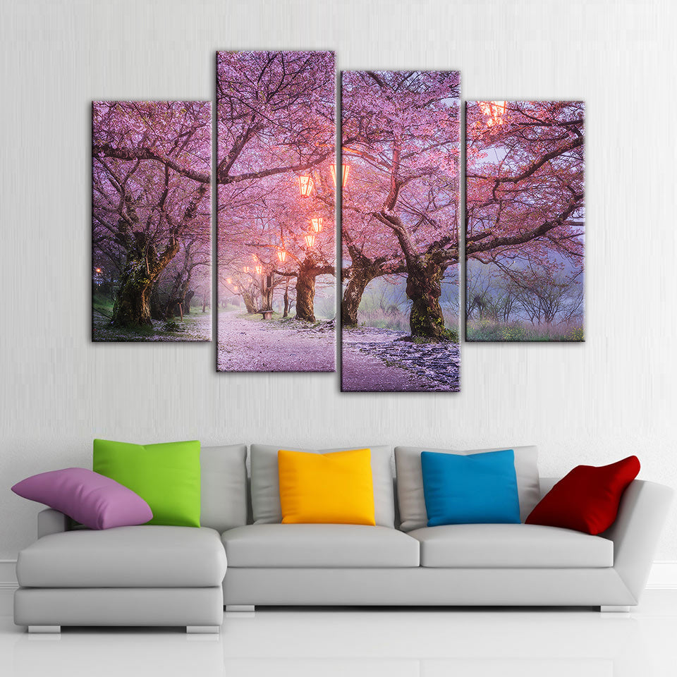 Große Pinke Bäume - Leinwand Wandkunst Gemälde