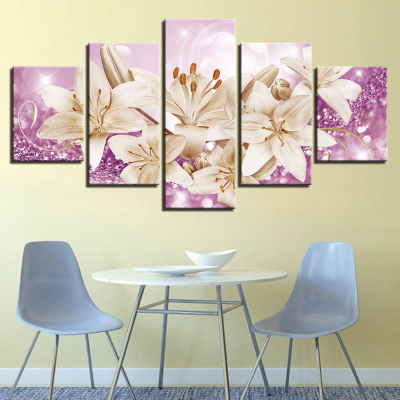 Bedazzelt Rose Gold Lilien 5 Teilig - Leinwand Wandkunst Gemälde